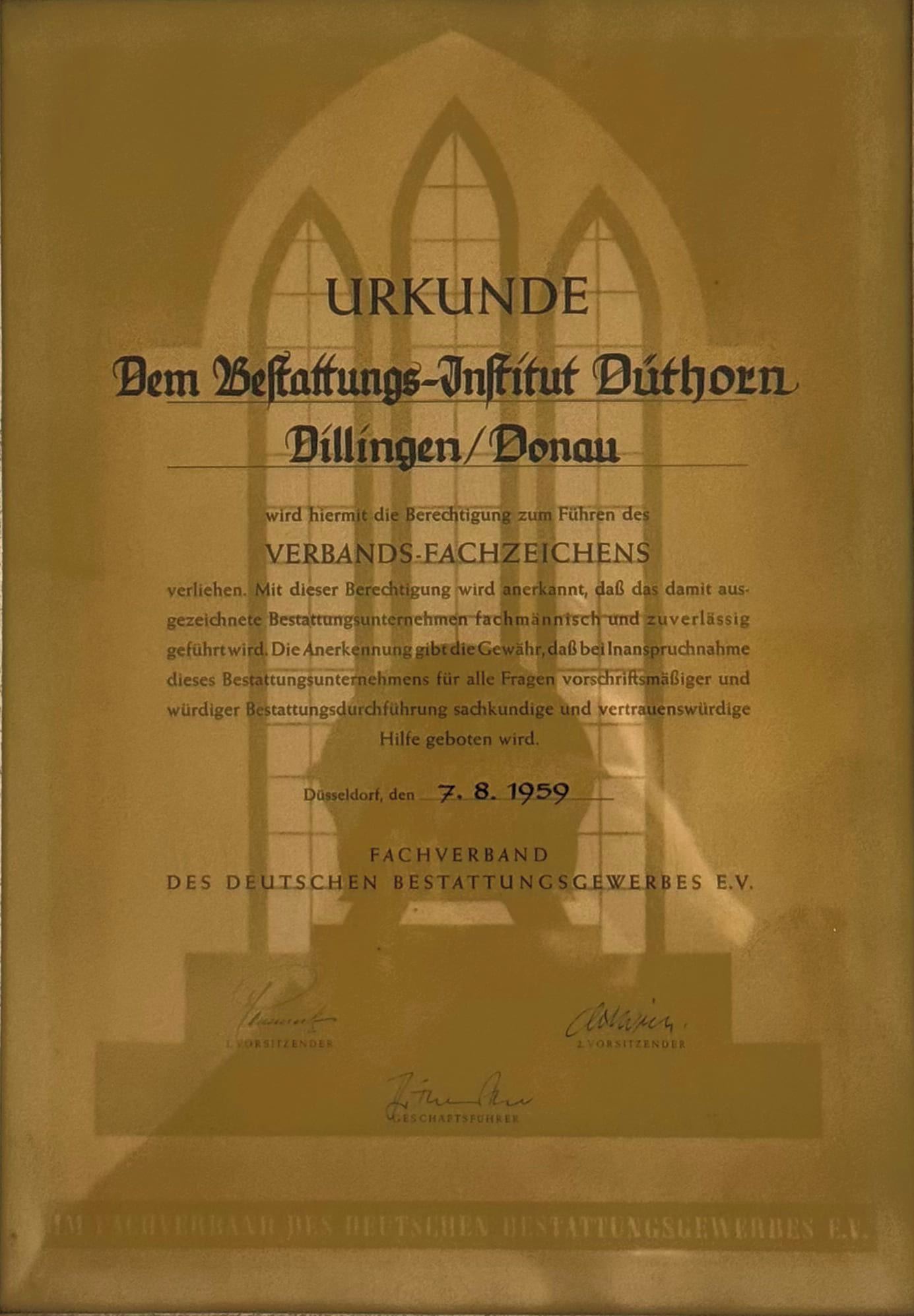 Erste Lizenzurkunde aus dem Jahr 1959